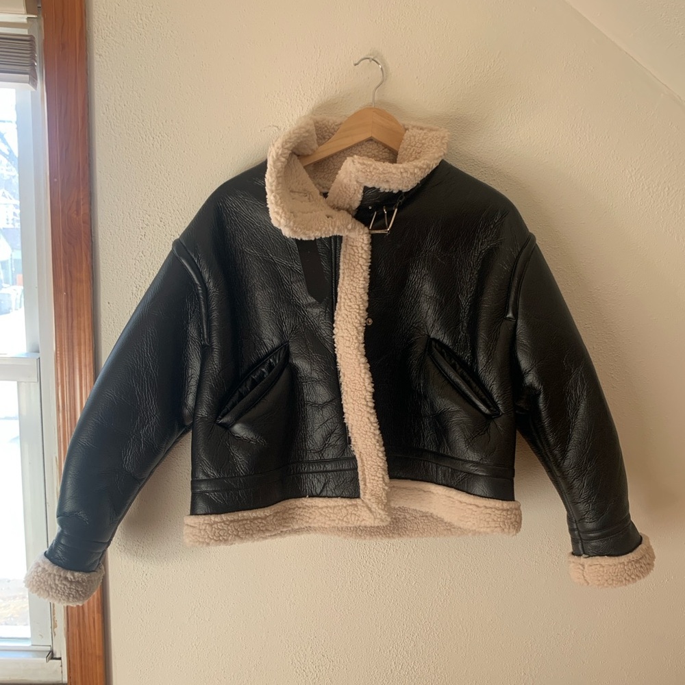 AHA Select - Vegan Leather and Sherpa cropped jacket